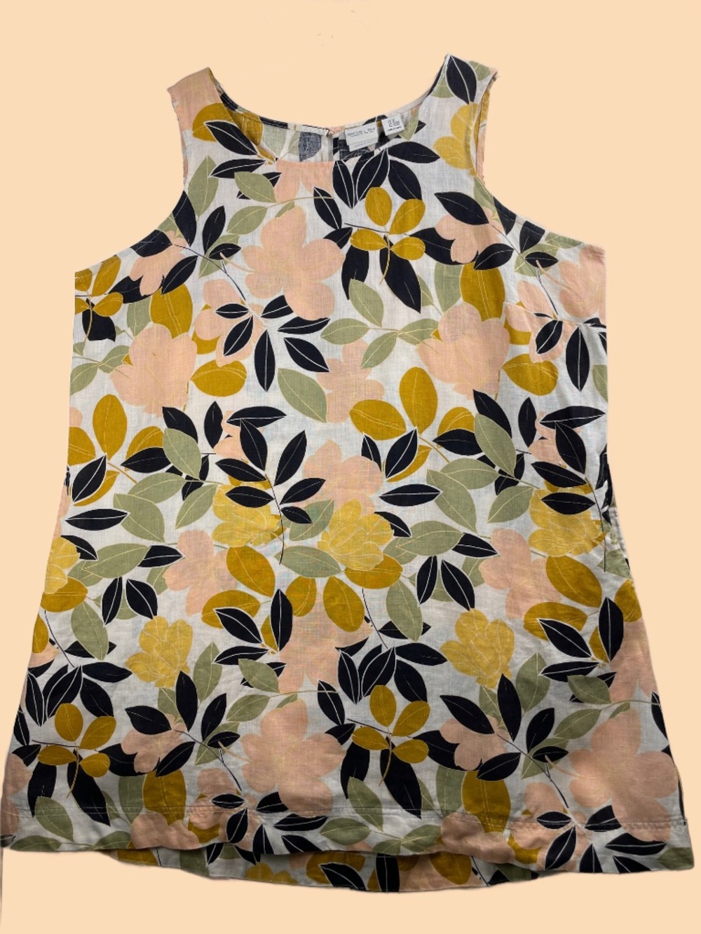 Rachel Zoe Linen Trapeze Mini Dress Tropical Leaf Print Sleeveless Pockets XXL - Picture 2 of 7